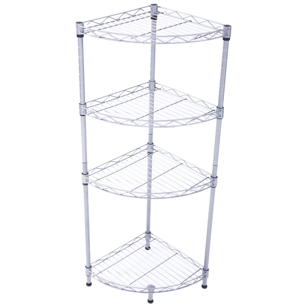 XM-243S Fan-shaped Carbon Steel Metal Assembly 4-Tier Storage Rack Silver Gray
