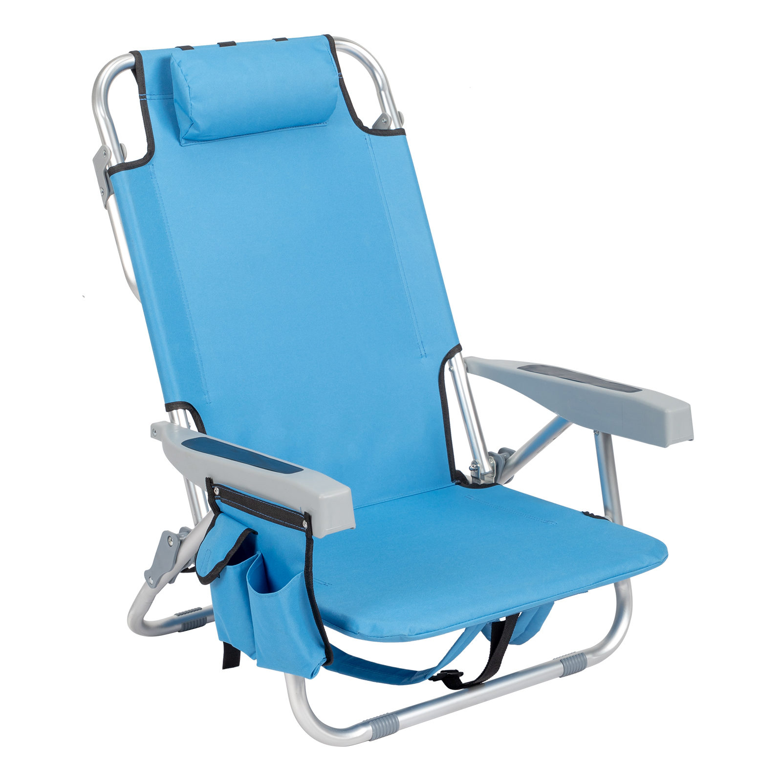 【Same Code：56766889】63*65*82cm Short Oxford Cloth Silver White Aluminum Tube Bearing 100kg Beach Chair Blue