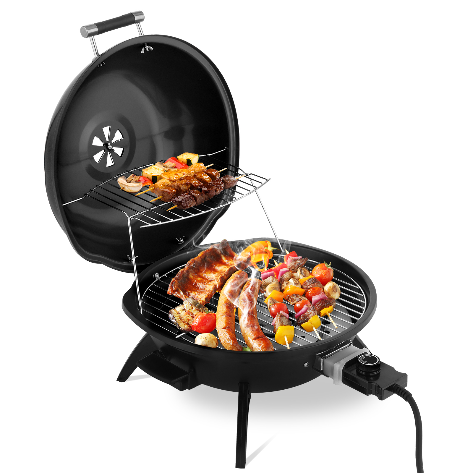 Electric Countertop BBQ Grill, Portable Double Layer Indoor/Outdoor Electric Grill for Indoor & Outdoor Use, 1600W, Black