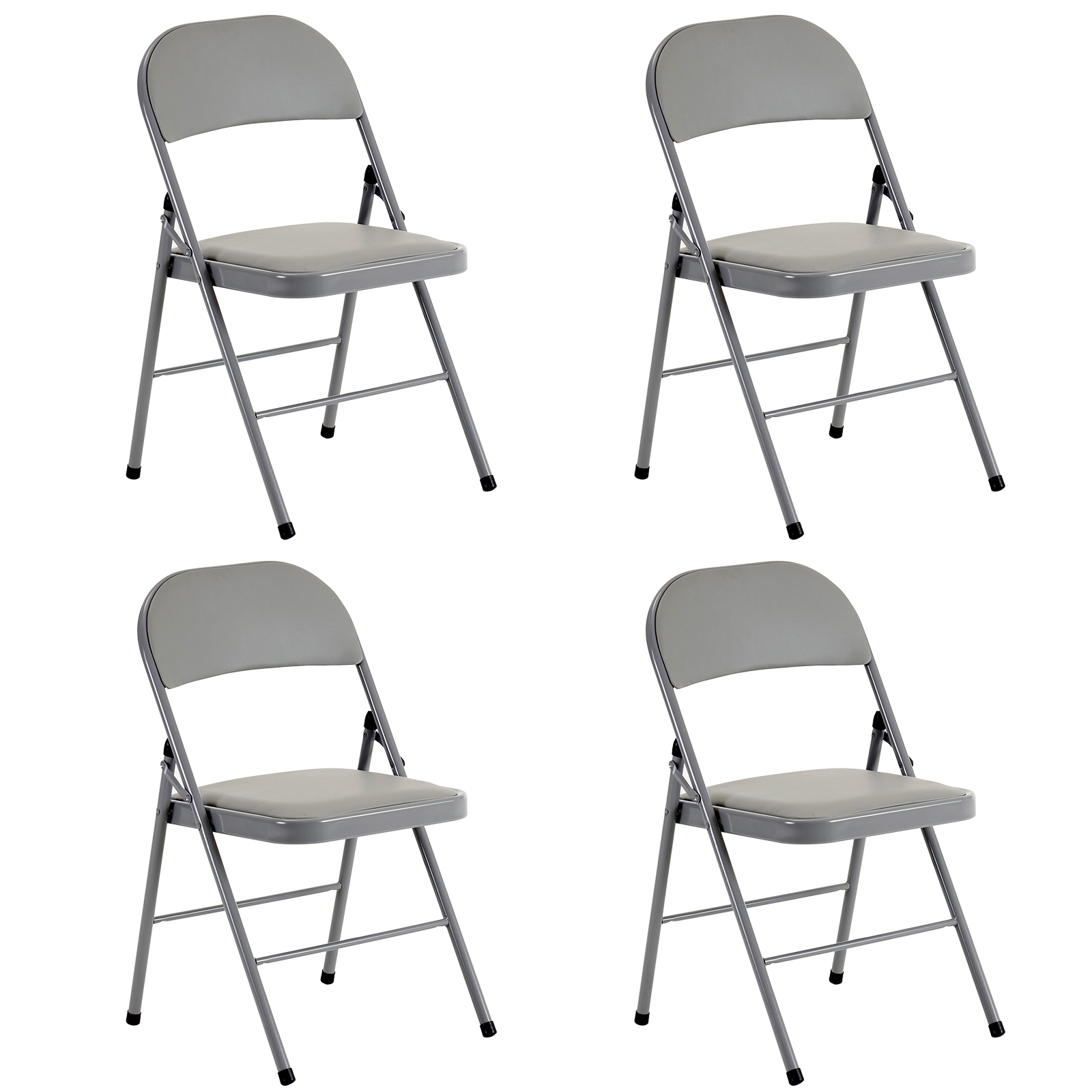 【Same code：52529768】4pcs Elegant Foldable Iron & PVC Chairs for Convention & Exhibition Gray